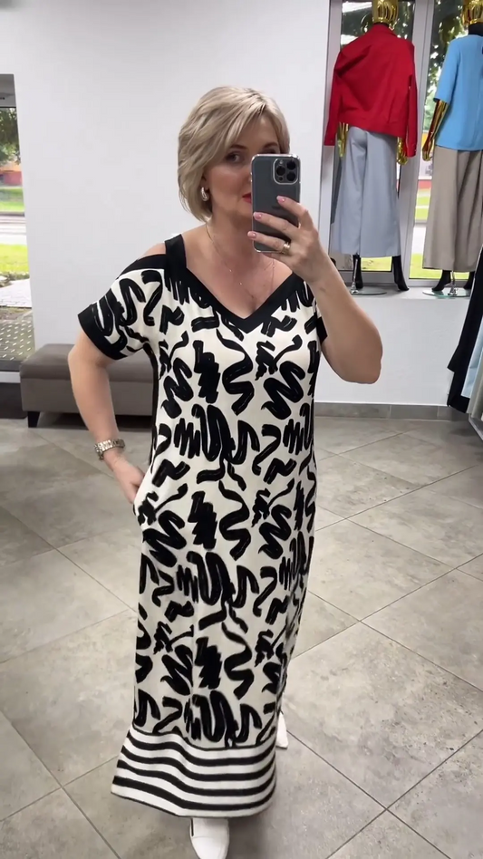 🔥 Oddychająca sukienka w paski z dekoltem w kształcie litery V