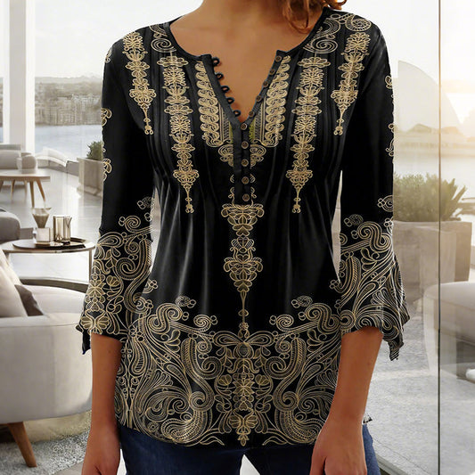 🌺 Damska koszula z dekoltem w serek z nadrukiem✨