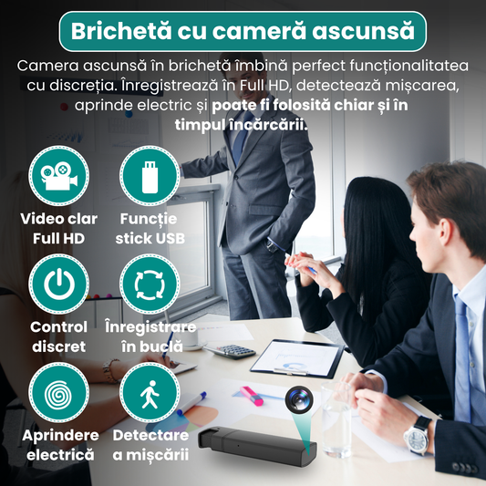 Zapalniczka z ukrytą kamerą, funkcją prawdziwego zapłonu elektrycznego, nagrywaniem wideo w jakości Full HD 1080p, wykrywaniem ruchu, nagrywaniem w pętli