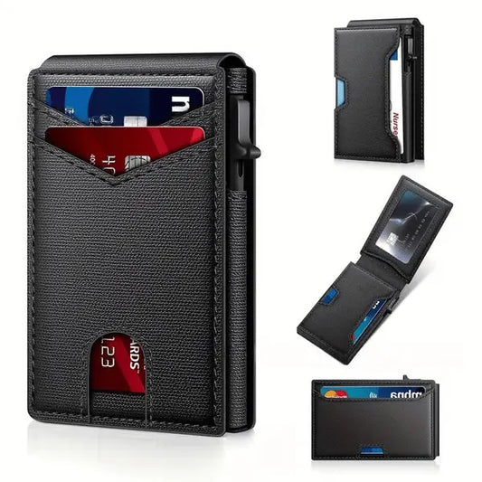 ⚡70K+ SOLD!-Wallet for Men - with Pop Up Aluminum Case Slim Leather Slots Credit Card Holder RFID Blocking Bifold Minimalist Wallet