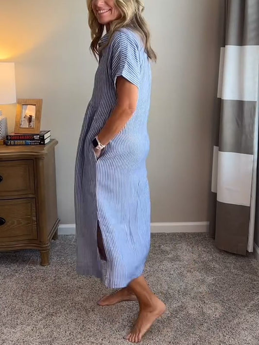 Sukienka koszulowa w paski z klapami zapinanymi na guziki | Z funkcjonalnymi kieszeniami