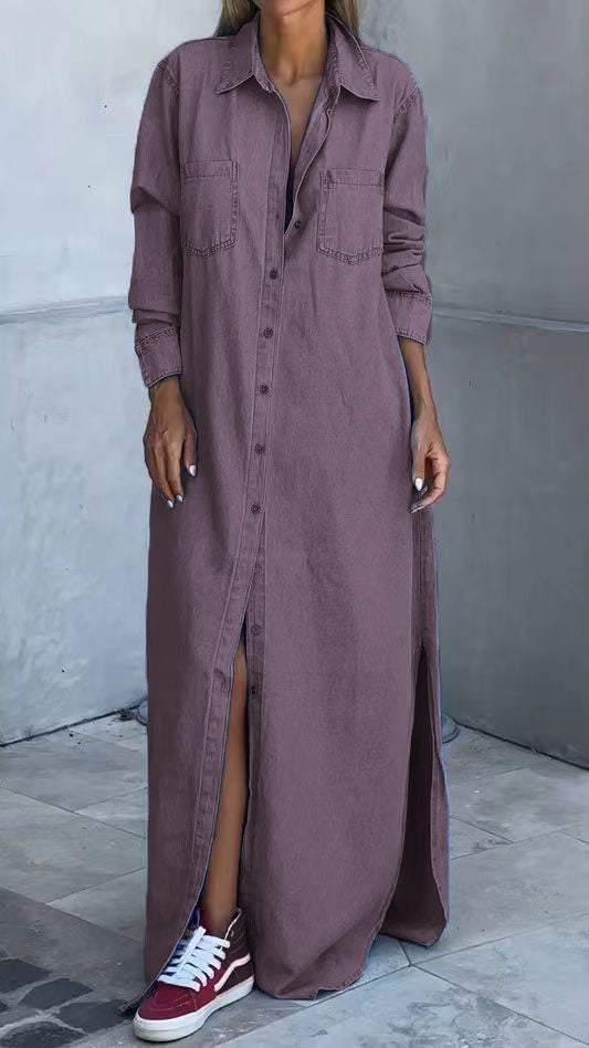 Sukienka jeansowa z długimi rękawami i klapami