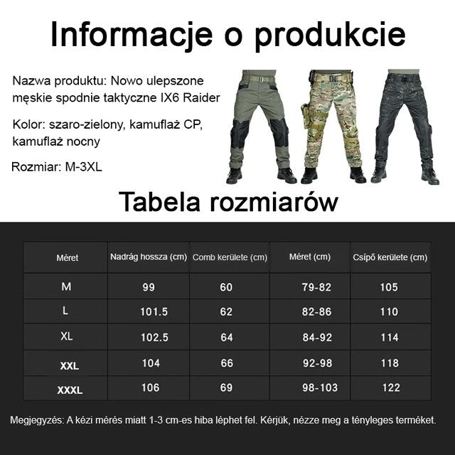 Nowe spodnie taktyczne IX6 Raider dla mężczyzn