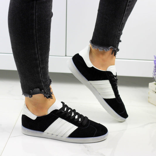 Czarne tenisówki damskie sznurowane z paskami