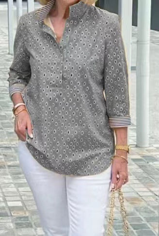 🌈2025 Koszula ze stójką i nadrukowanymi rękawami 3/4