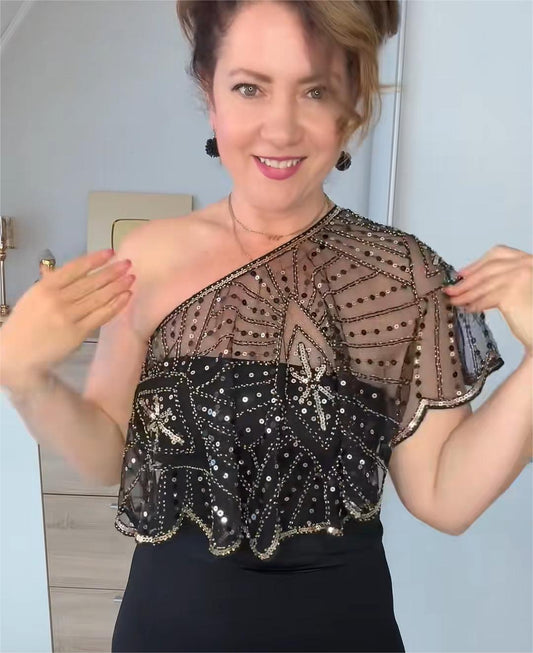 ⏳Oferta ograniczona czasowo ⏰ Szal z koronką w stylu vintage i koralikami