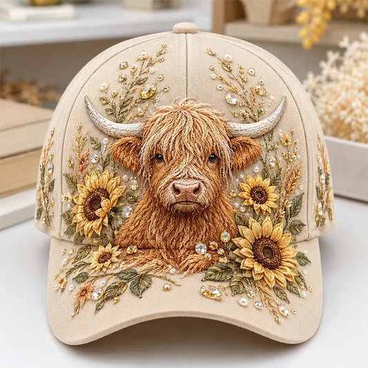 🔥 Ostatni dzień 49% zniżki – ✨ Czapka z haftem 3D Highland Cow