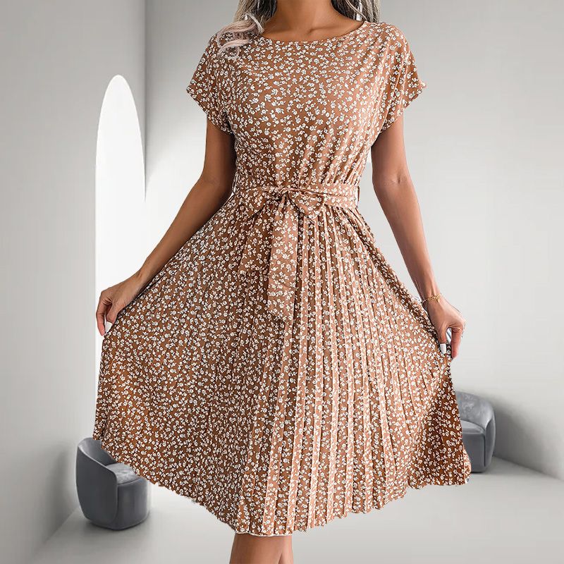 🎁2025 Gorąca letnia wyprzedaż🎁 Damska plisowana sukienka z krótkim rękawem w kwiaty👗 (6 kolorów z kieszeniami)