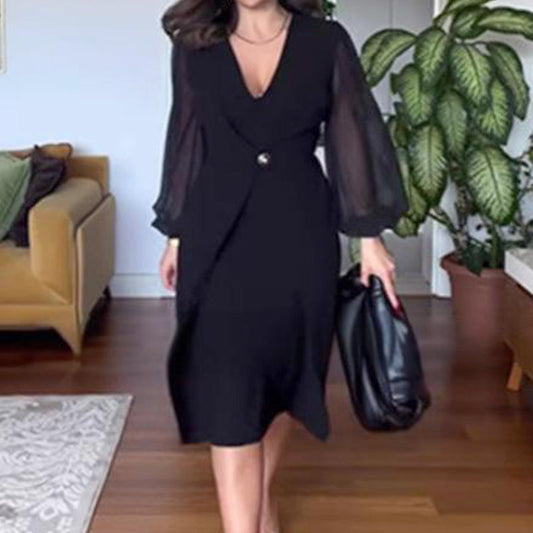 🌸Eleganckie damskie sukienki z długim rękawem z siateczki V-Neck