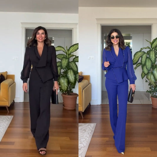 Spodnie damskie z siateczki z szerokimi nogawkami i komplet spodni