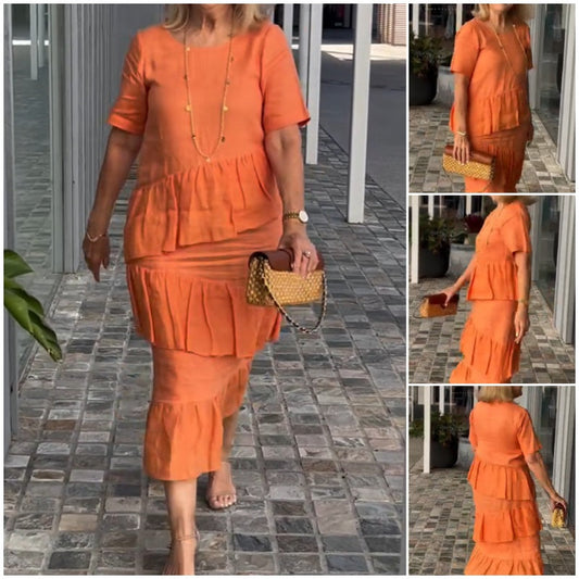 💖Damska sukienka plisowana z okrągłym dekoltem