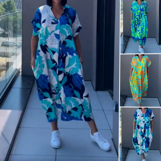 🌿Elegancka sukienka damska z nadrukiem w kształcie litery V