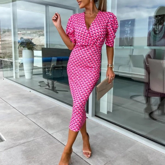 Damskie sukienki z krótkim rękawem i dekoltem w serek