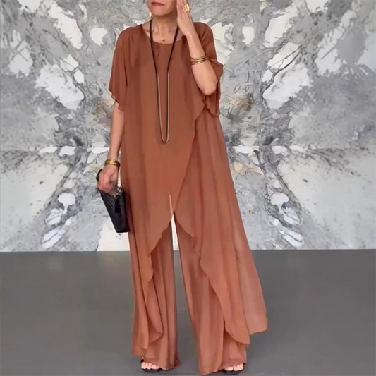 🛍️✨ Damski komplet składający się z nieregularnej bluzki i lekkich spodni