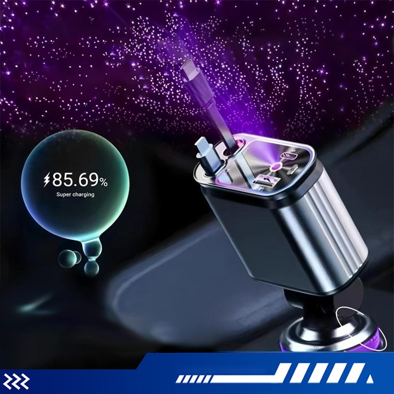 📱 Wielofunkcyjna ładowarka samochodowa z szybkim ładowaniem i chowanym kablem | Kompatybilna ze wszystkimi smartfonami