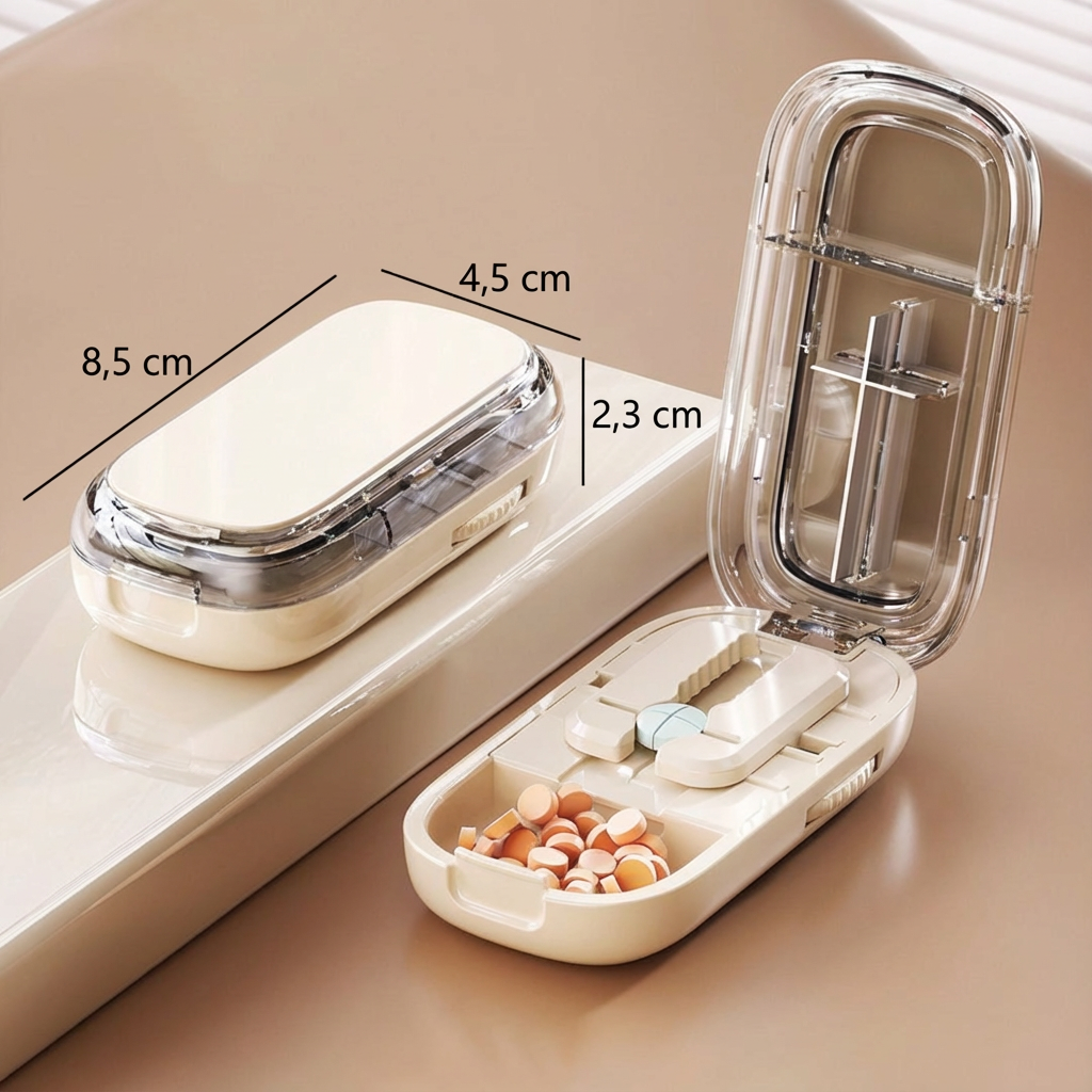 Przenośny pojemnik na tabletki z nożem