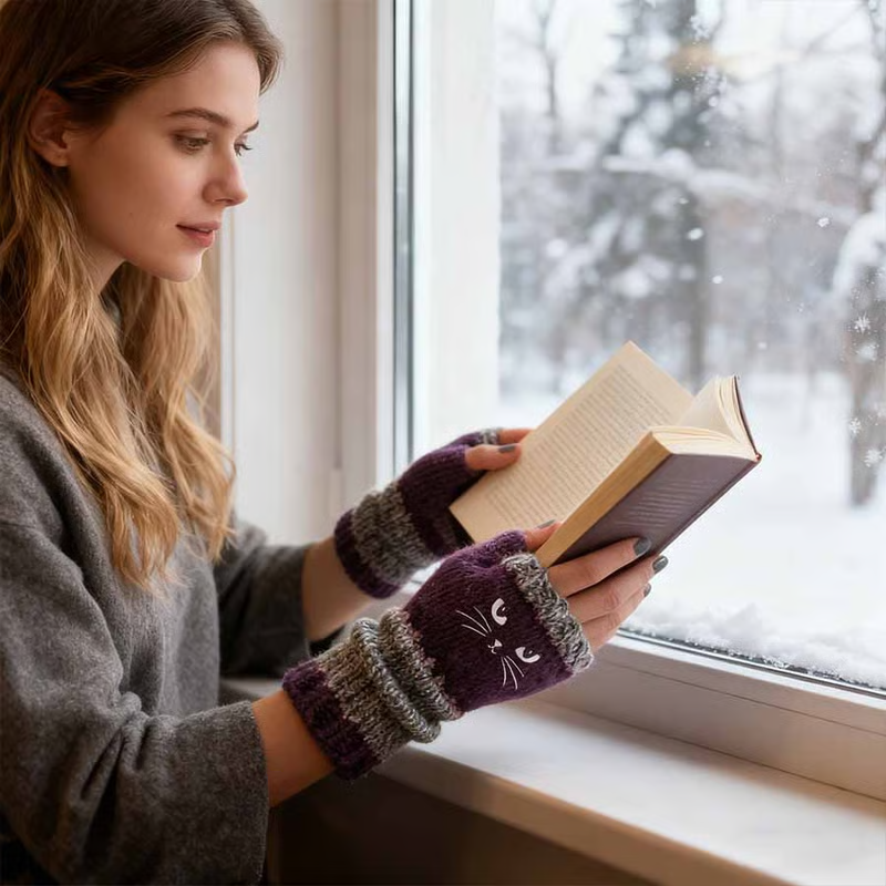 🐱 Śliczne damskie rękawiczki dzianinowe w kształcie kota🧤🧶