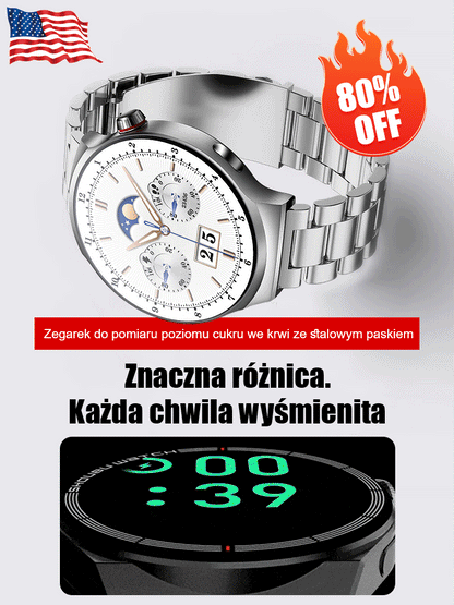 Zegarek do pomiaru poziomu cukru we krwi ze stalowym paskiem