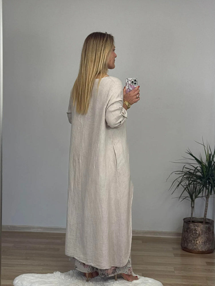 Casualowy nieregularny top i spodnie z szerokimi nogawkami Zestaw bawełny i lnu