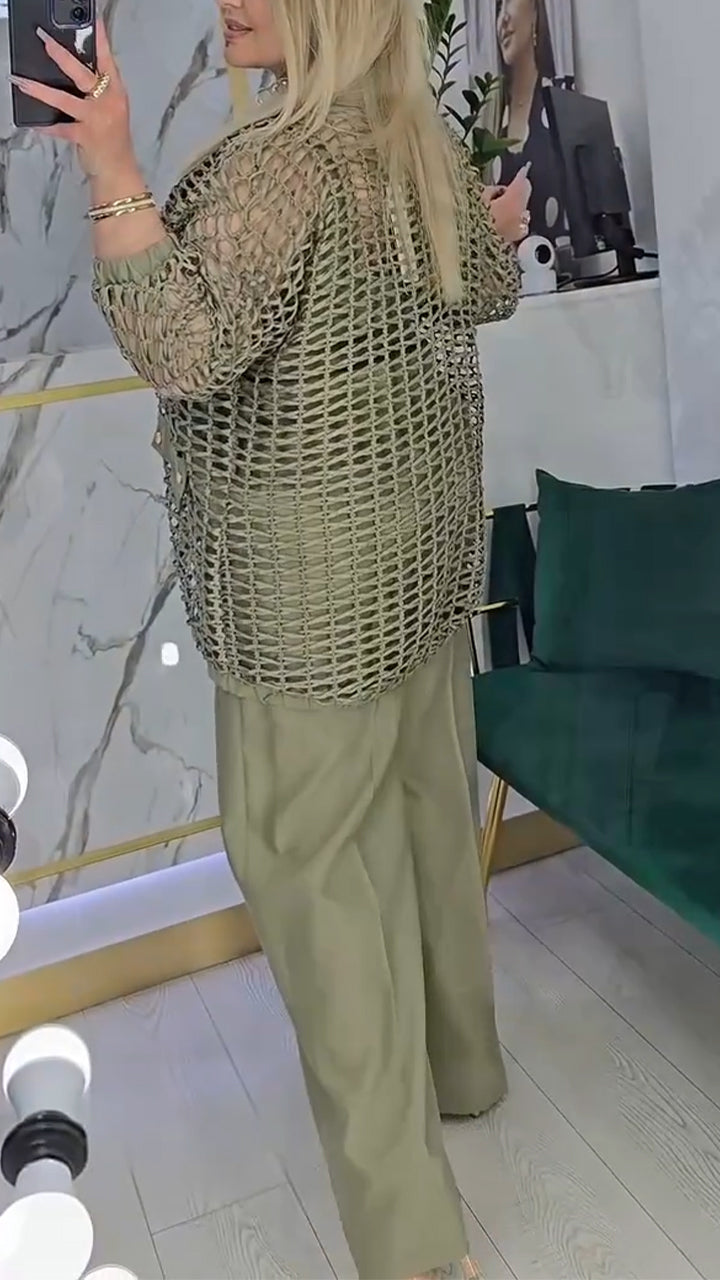 Trzyczęściowy damski kombinezon do dojazdów do pracy z wycięciem