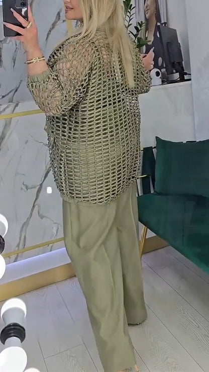 Trzyczęściowy damski kombinezon do dojazdów do pracy z wycięciem