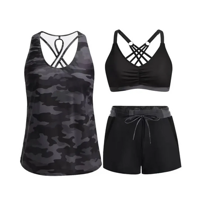 Damski 3-częściowy zestaw tankini z szortami 👙