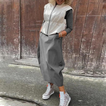 Prosta elegancka sukienka dla kobiet z kieszenią