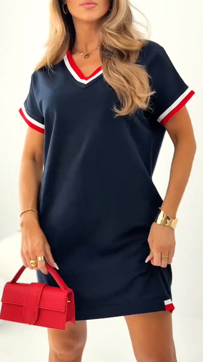 Sukienka damska casualowa z kontrastowym brzegiem