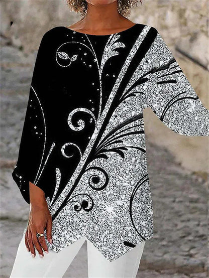 [S-5XL]Nowa 2025 koszula z nadrukiem, okrągłym dekoltem i długim rękawem