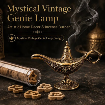 🔥Zabytkowy uchwyt na kadzidełko z lampą Aladyn Genie 🎁【W zestawie 42 chipsy z naturalnego drzewa sandałowego】