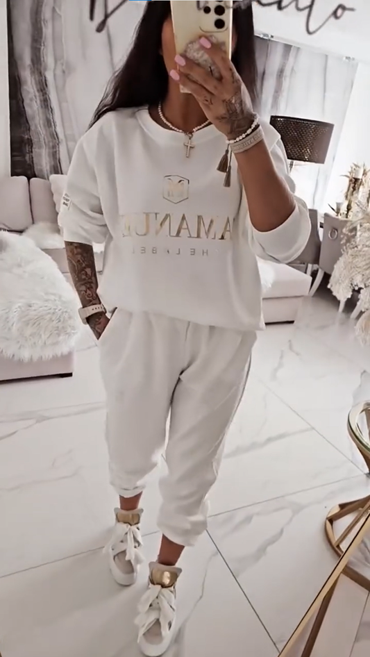 ⏳Oferta ograniczona czasowo! ⏰Damski zestaw casualowy, bluzka z nadrukiem i luźne spodnie