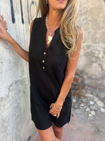 Damska stała kolorowa bawełniana i lniana sukienka