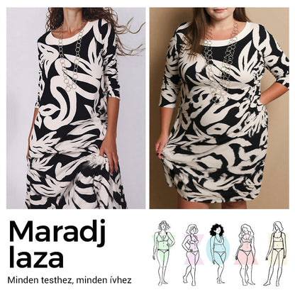 🌼Elegancka, luźna, z okrągłym dekoltem, wzorzysta sukienka damska