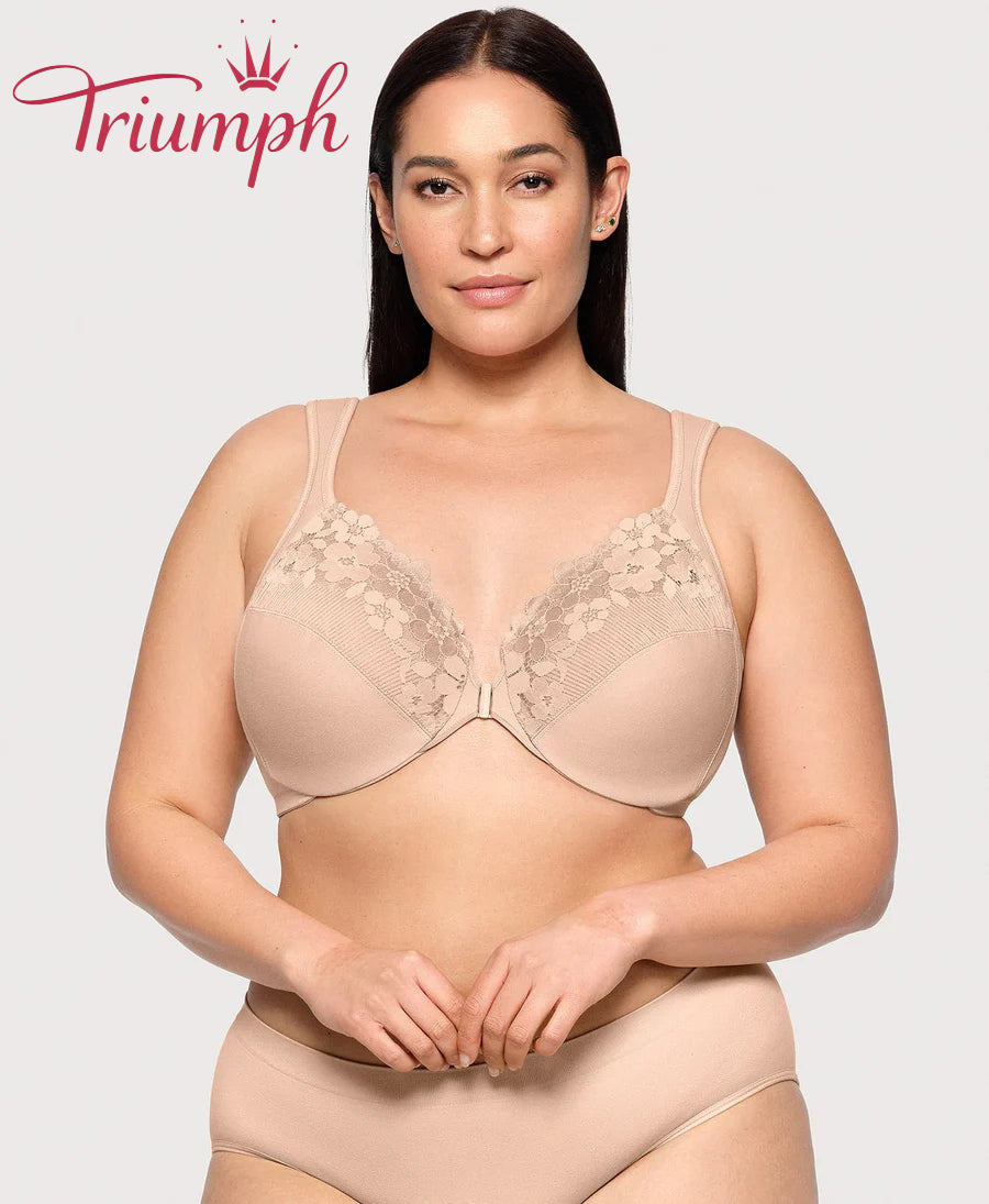 Triumph - (3 sztuki) bawełniany biustonosz typu bralette z haftowaną koronką, zapięcie z przodu