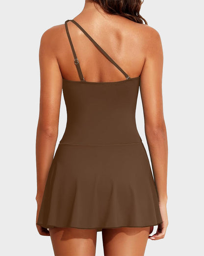 🔥Jednoczęściowy kostium kąpielowy z odsłoniętymi ramionami i spódniczką🌞🌊