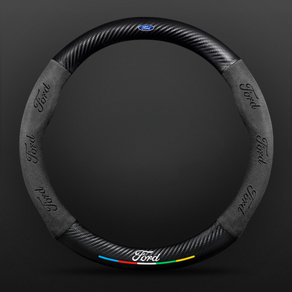 TrackVibe | Czarny pokrowiec na kierownicę z zamszu węglowego – antypoślizgowy i odporny na zużycie