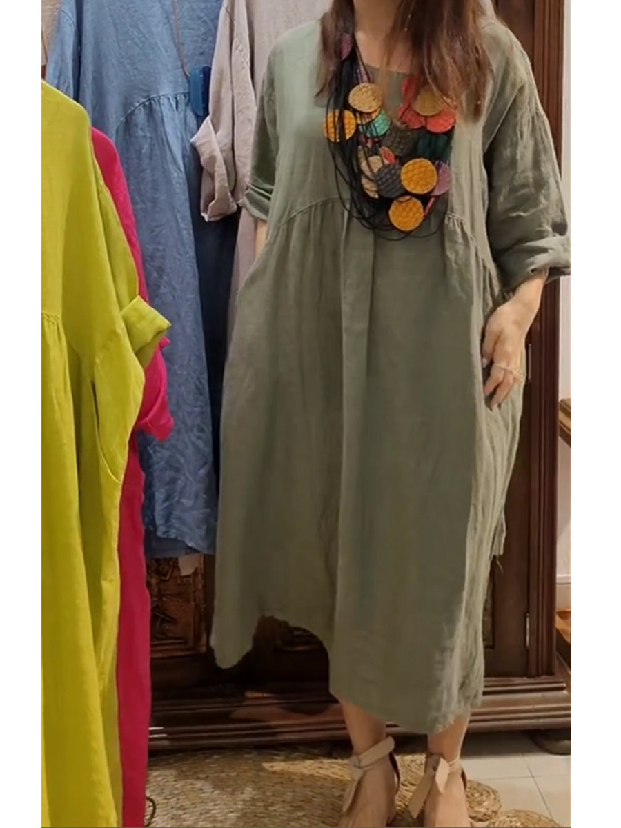 Damska kieszonkowa sukienka z bawełny i lnu