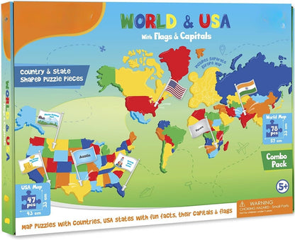 🔥🌍 Zestaw puzzli z mapą świata i USA