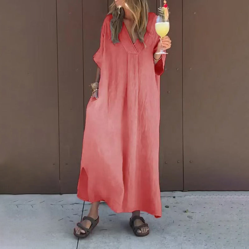 【S-4XL】💖Swobodna, żywa sukienka damska z dekoltem w serek