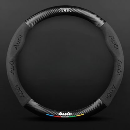 TrackVibe | Czarny pokrowiec na kierownicę z zamszu węglowego – antypoślizgowy i odporny na zużycie