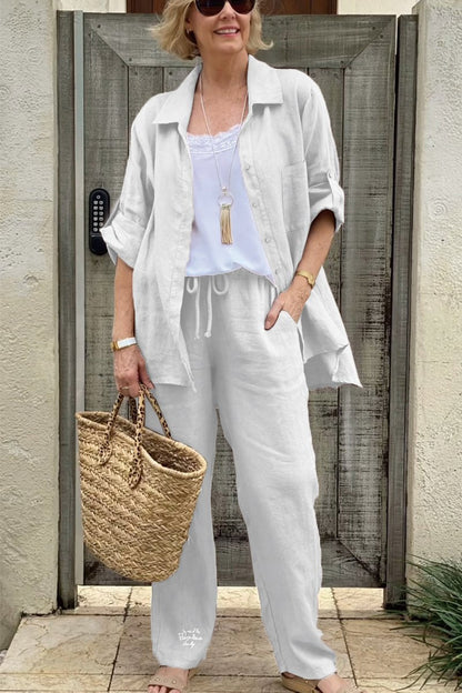 Dwuczęściowy komplet koszul codziennych z bawełny i lnu