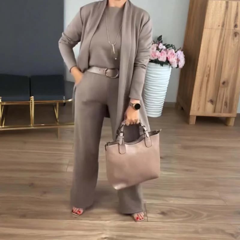 ⏳Specjalna oferta ograniczona czasowo⏰Elegancki 3-częściowy komplet zawierający długi kardigan, top i spodnie💞