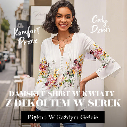 🌺 Damska koszula z dekoltem w serek z nadrukiem✨