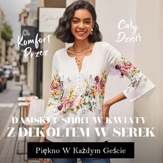 🌺 Damska koszula z dekoltem w serek z nadrukiem✨