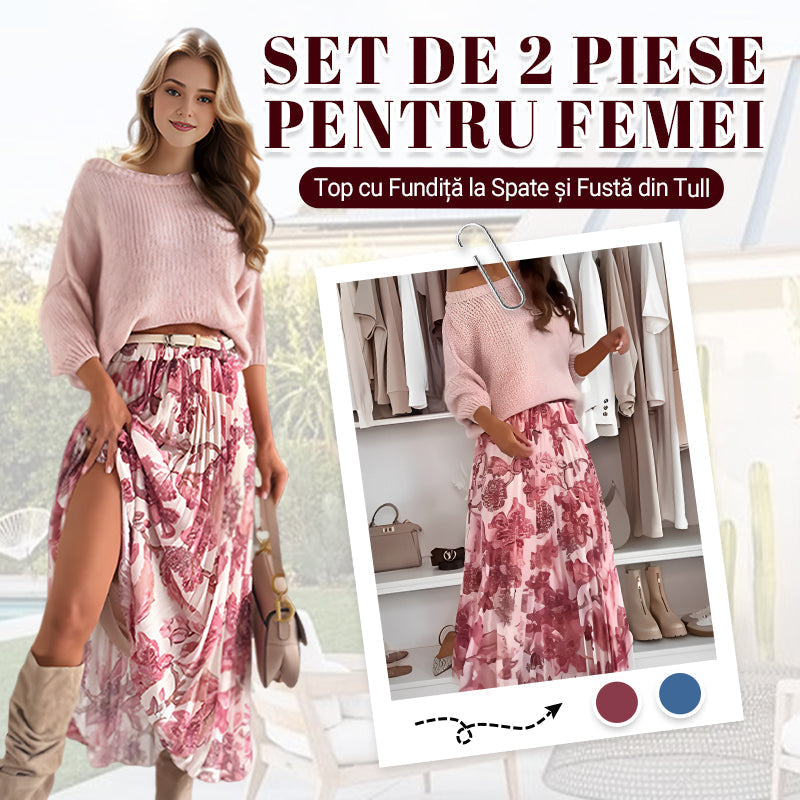 🔥Bluzka z okrągłym kołnierzykiem i spódnica w paski