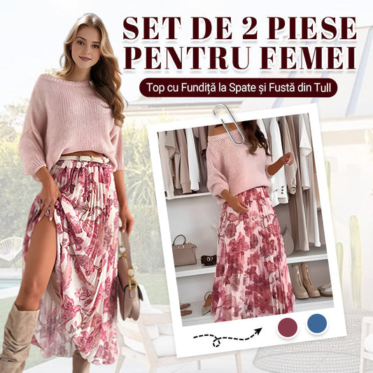 🔥Bluzka z okrągłym kołnierzykiem i spódnica w paski