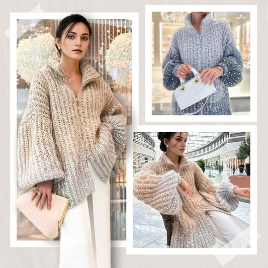 【Nowości 2025】Damski sweter z dzianiny z cekinami i zamkiem błyskawicznym na całej długości
