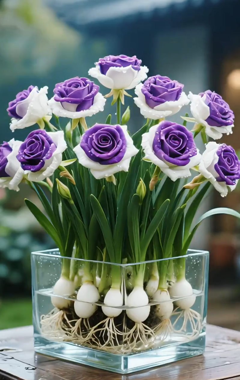 🌈Hydroponiczne, rzadkie, dwukolorowe cebulki róż: kolorowy cud natury 🌹