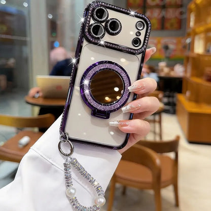 ✨💎Błyszczące diamentowe etui na telefon dla kobiet z lusterkiem i podstawką do iPhone'a 12/13/14/15/16/17 Pro Max, 17Air, 14/15/16 Plus💖