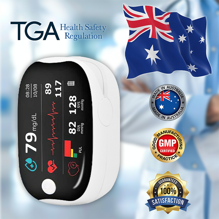 【🎁Oferta świąteczna🎄】Pulsoksymetr na palec GlucoSense z klipsem – wersja angielska (czterokolorowa dioda LED)